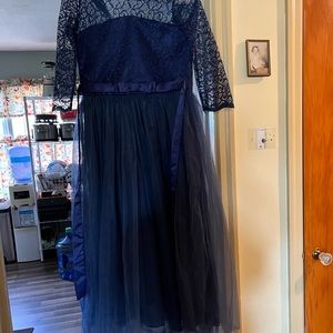 Navy blue lace dress with satin liner.
